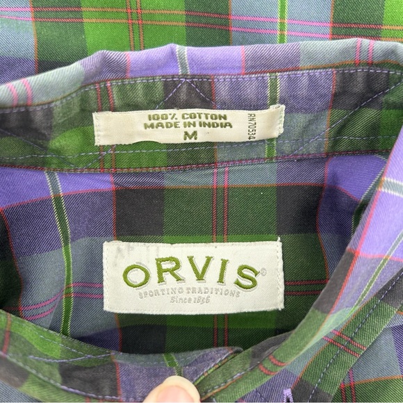 Orvis Shirt Mens Medium Purple Green Button Down Plaid Long Sleeve - Picture 4 of 7